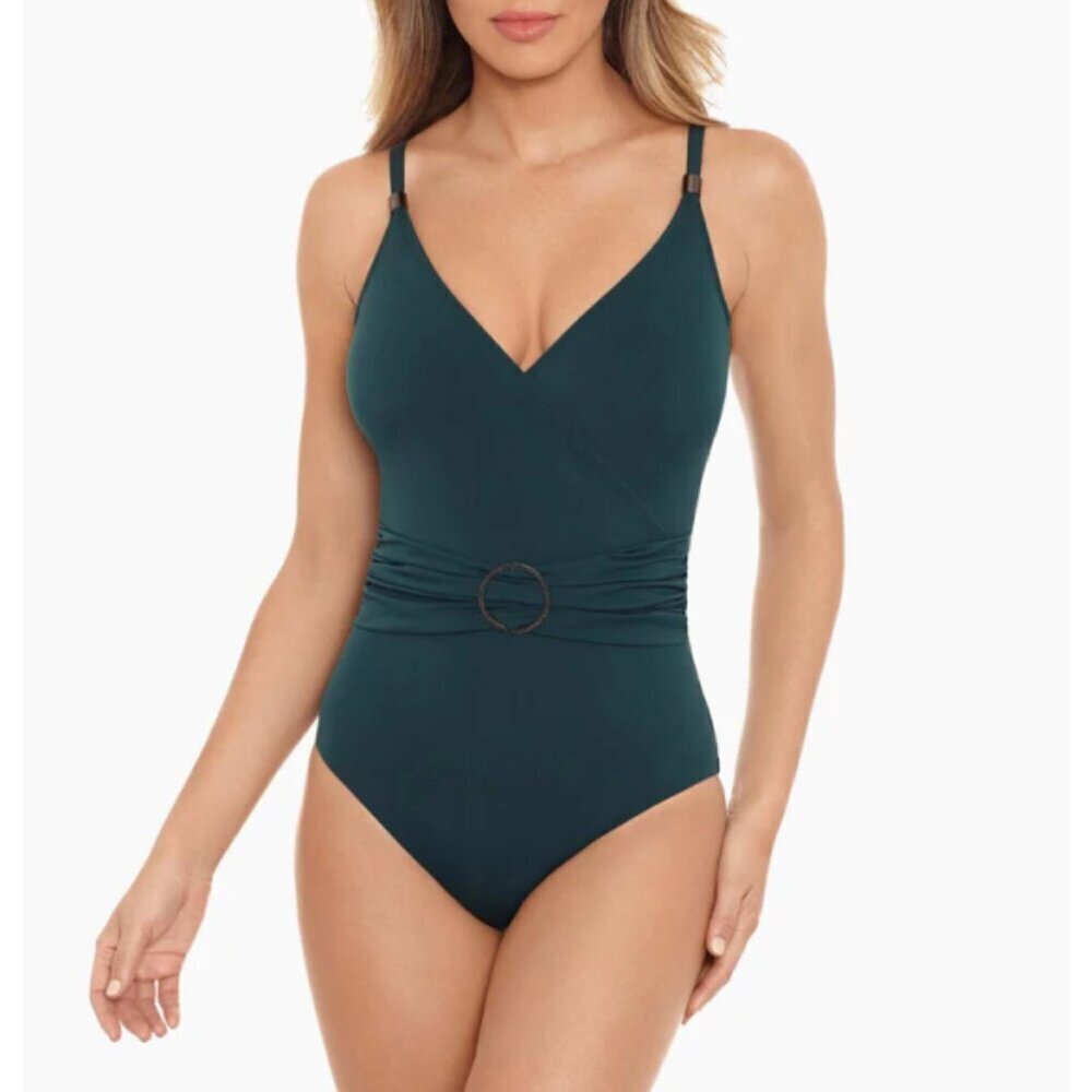 AMORESSA-MIRACLESUIT 'Oil Slick Getty' 1-Piece Swimsuit, Forest Green